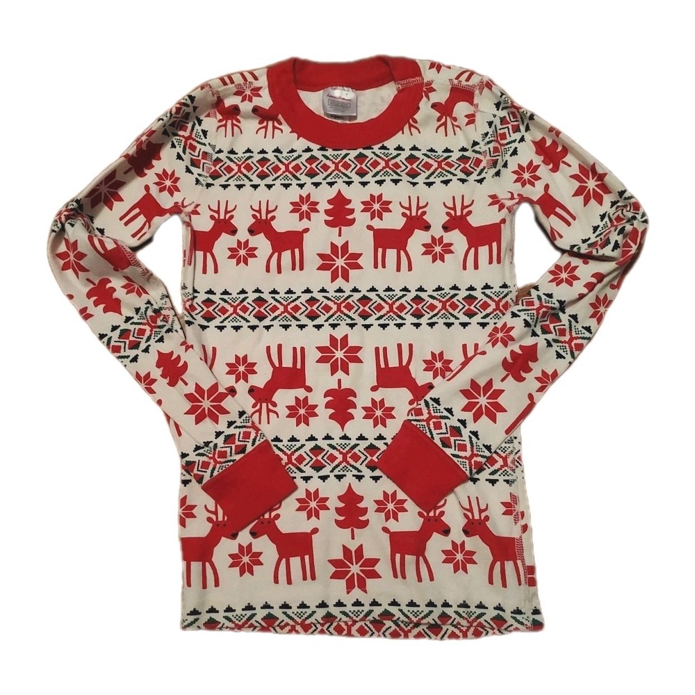 Hannah Anderson organic cotton red Deer Christmas‎ pajama Top Boy Girl Size 10